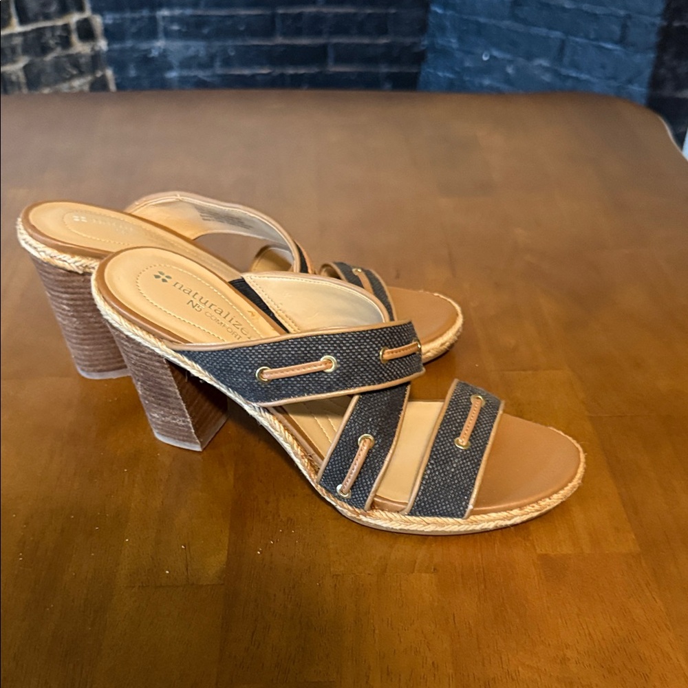Naturalizer Black and Tan Block Heel Sandals